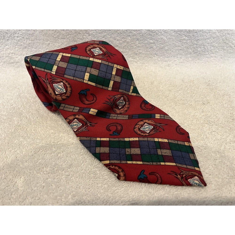 Tabasco Brand Louisiana 100% Silk USA Mens‎ Tie Shrimp Pepper Color Block  65"
